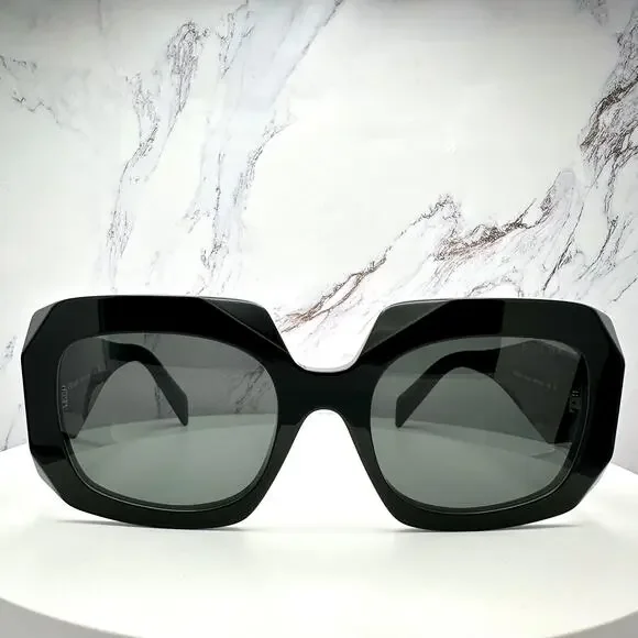 New PRADA Sunglasses Black Silver Symbole Logo Oversized Square Frame 54mm - Picture 3 of 16